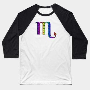 Scorpio Zodiac Horoscope Symbol in Dark Rainbow Leopard Print Baseball T-Shirt